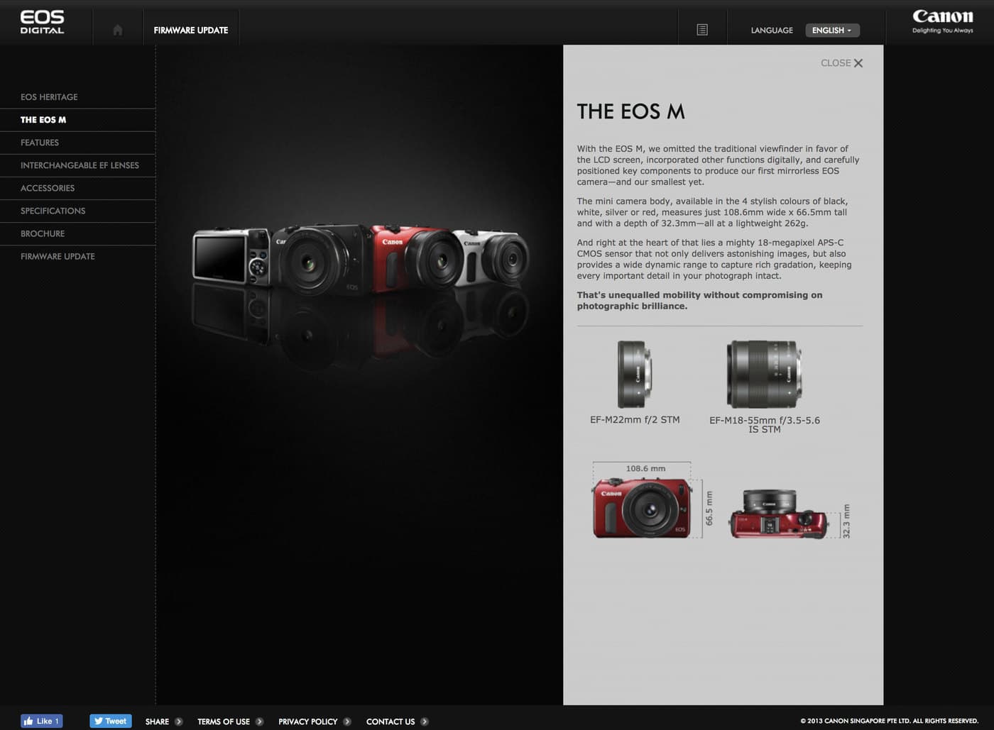 An EOS M panel pairing a lens and adapter combination with the photograph it produced.